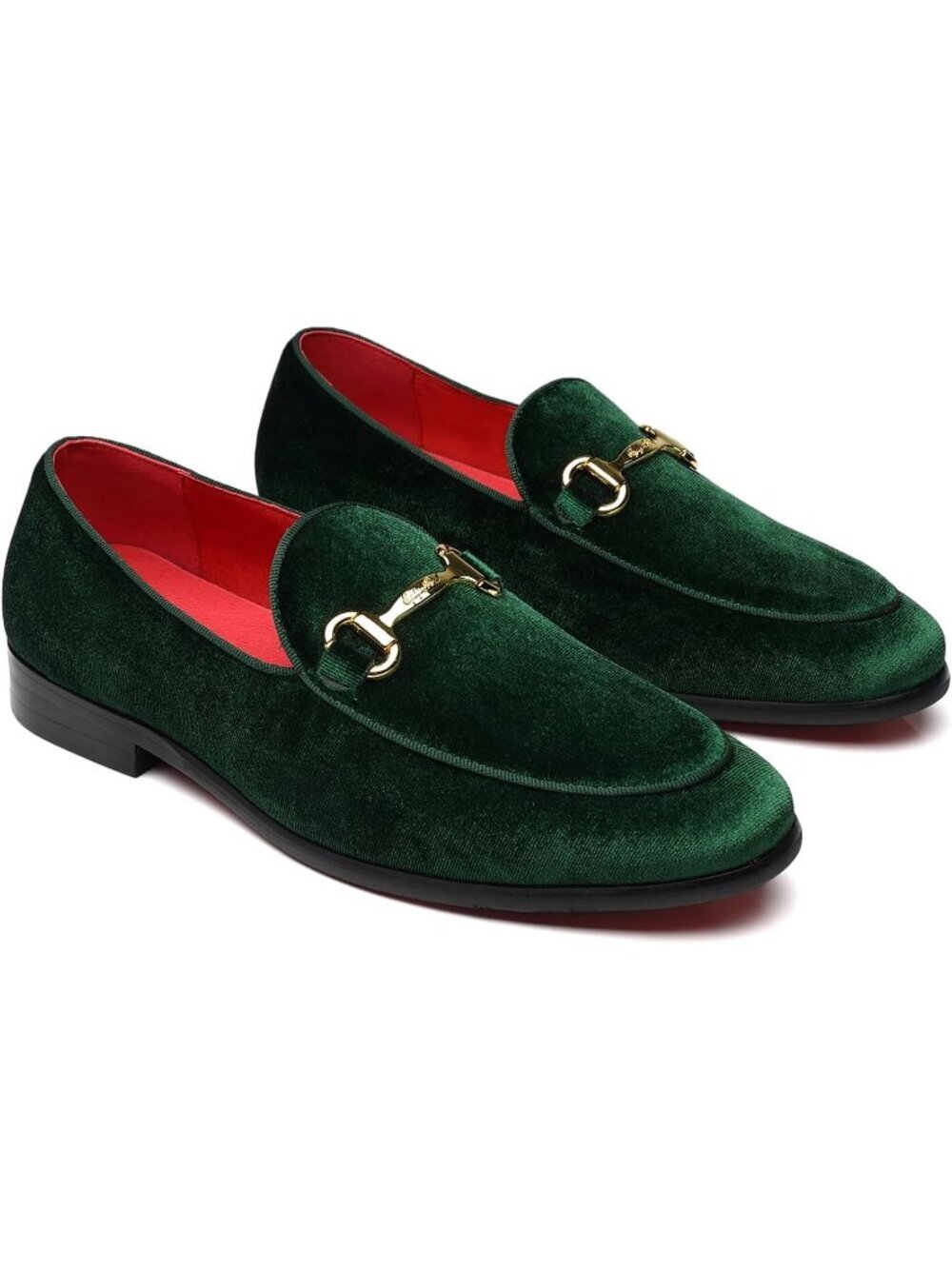 Erphpre Paul Men's Olive Velvet Loafers Metal Buckle Slip On Wedding Prom Shoes
